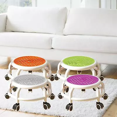 Universal Wheels Stool Shoe Changing Movable Rotable Footstool Low Roller Seat • £25.22