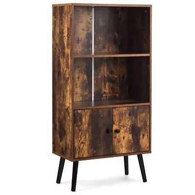 2-Tier Retro Bookcase Bookshelf W/3 Compartment&2 Doors Industrial Cabinet • $69.99