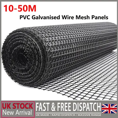 10-50M Black PVC Coated Mesh Fence Aviary Rabbit Hutch Chicken Coop Plastic Net • £15.19