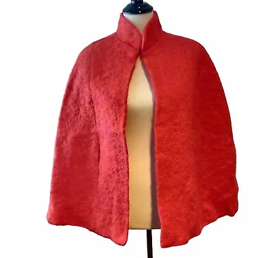 Donegal Design Womens S/M? Vintage Orange Red Mohair Wool Handwoven Cape Coat • $124.87