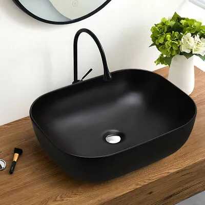 Black Ceramic Hand Wash Basin Washstand Top Mount Washbasin Bathroom Vanity Sink • £69.95