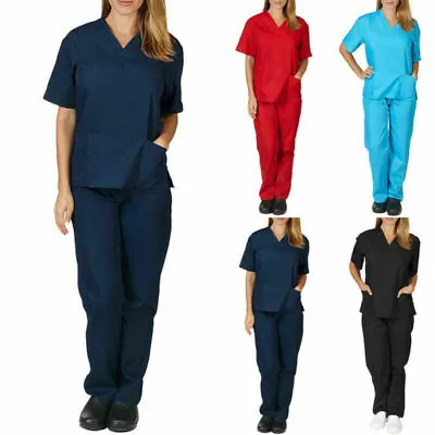 £14.70 • Buy Unisex Hospital Medical Doctor Nursing Scrubs Uniform 2 Piece Top Pants Workwear