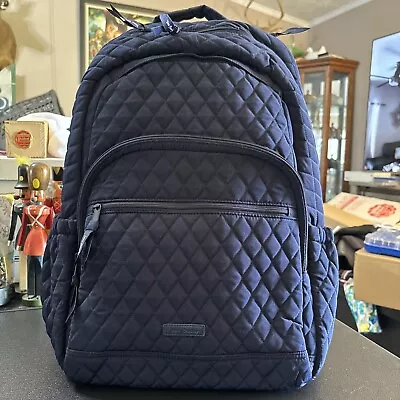 Vera Bradley Microfiber Large Essential Backpack Navy Quilted Laptop Bag • $35.99