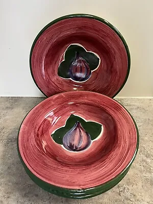 Mamma Ro Hand Painted Glazed Red Ware Italian Pottery 9” Pasta Bowl (4) ~ Italy • $48
