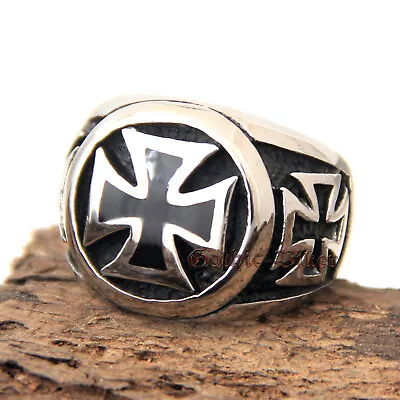 Mens Maltese Iron Cross Stainless Steel German Ring Silver/Black Punk Biker Gift • $7.99