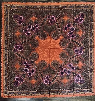 Vintage Carlisle Wool & Silk Scarf Shawl Woven Brown Orange Paisley 43 X43  • $24