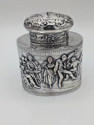 EG Webster & Son Dutch Silverplate Repousse Tea Caddy Tavern Scene • $79.95