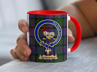 Scottish Clan McDonald Crest Mug Tartan Background Heritage Coffee Cup • $21.11