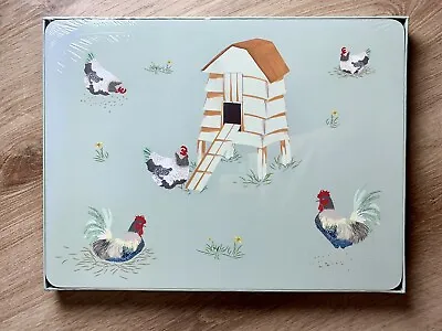 Laura Ashley Free-range Chickens Placemats Set 4x Rectangular Tablemats Cork NEW • £18.99