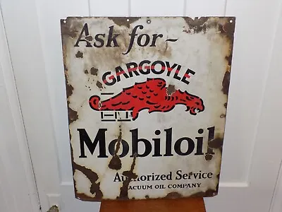 Vintage Ask For Gargoyle Mobiloil Authorized Service Porcelain Sign • $900