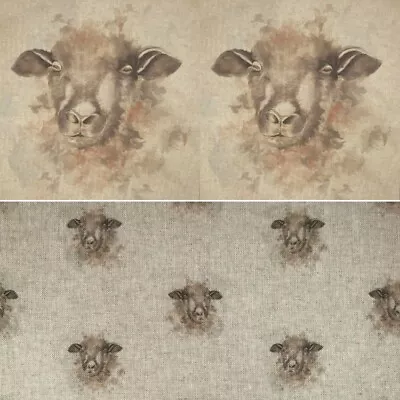 Cotton Rich Linen Look Fabric Digital Sheep Farm Animal Upholstery Panel • £4