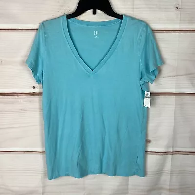 Gap Top Womens M Blue V-Neck Short Sleeve T-Shirt Vintage Dyed Cotton Solid • $11.89