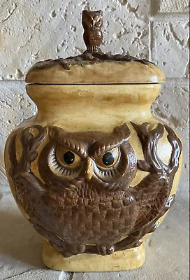 Vintage OWL Ceramic Cookie Jar - Two-sided - Unique! • $29.50