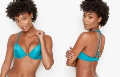 Victoria Secret Shine Strap Bikini Top Blue Push-up Swim • $95