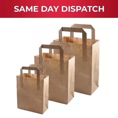 Brown Paper Bags With Handles 11.5 X 10 X 5.5 In For Takeaway Food Pack Of 50 • £10.40