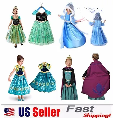 Princess Elsa Anna Role Cosplay Dress Up Costume Dress For Girls Toddler 2-10 Y • $10.98