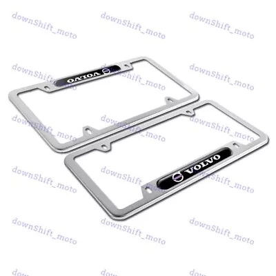 For 2PCS VOLVO Black Silver Stainless Steel Metal License Plate Frame Brand New • $18.88