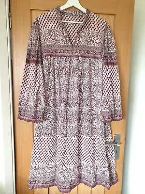 Vtg 70s Hippy Block Print Indian Cotton Smock Dress Tunic Arty Lagenlook M L Xl • $88.39