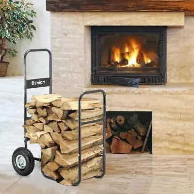 Oshion Firewood Carrier Log Rack Dolly Cart Wood Rolling Mover Hauler 220lb Load • $33.99