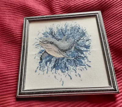 Completed / Finished And Framed Cross Stitch Picture Of Dolphin C. 24 X 24 Cm • £6.50