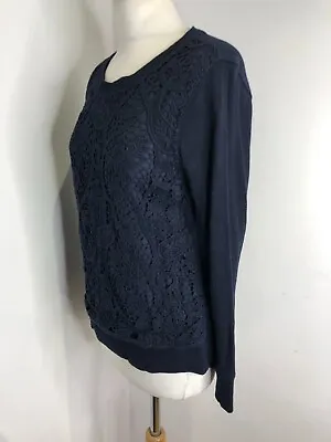 J. Crew Lace Front Floral Sweatshirt Jumper S 8 10 VGC Navy Embroidered Classic • $21.47