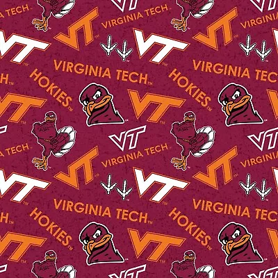 Virginia Tech Hokies VT Cotton Fabric Tone On Tone Print-By The Yard • $17.99