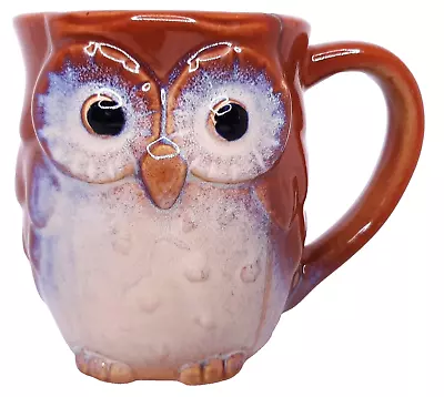 Adorable Vintage Brown & Beige Pottery Owl Coffee Mug Tea Cup Drinking Glass • $16.99