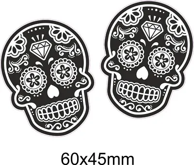 Small Pair B&W Mexican Day Of The Dead Sugar Skull Vinyl Car Sticker 60x45mm • £2.49