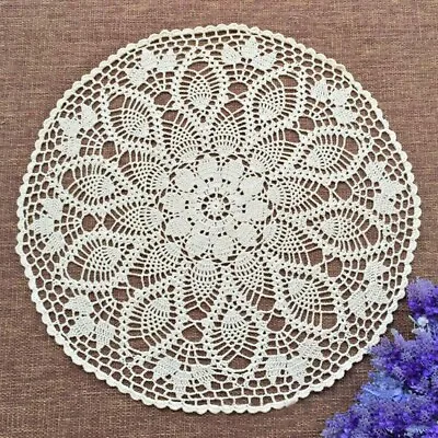 £8.39 • Buy Vintage Cotton Round Tablecloth Crochet Floral Lace Small Table Cover Doily 60CM