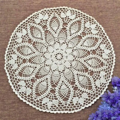 £8.39 • Buy Vintage Cotton Round Tablecloth Crochet Floral Lace Small Table Cover Doily 60CM