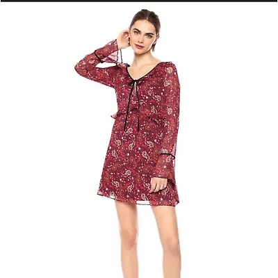 NWT Cupcake And Cashmere Mixed Floral Printed Mini Dress Red Velvet Women Size 0 • $30