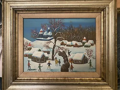 Vintage Menski   Russian Village In Winter Scene  Oil Painting - Signed/Framed • $149.99