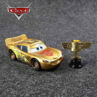 Disney Pixar Cars Gold No.95 McQueen Alloy Trophy Diecast Portables Toy Car Gift • £7.39