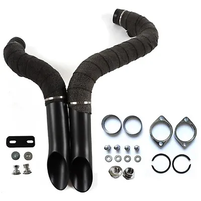 Black  Wrapped Exhaust Pipes For Harley 84-23 Touring Sportster W/ Flanges • $155.99