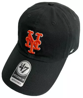MLB New York Mets ('47 Brand) Clean Up Dad Hat Adjustable Strap Black & Orange • $24.99