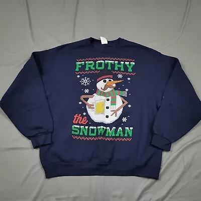 Jerzees Sweater Mens XL Long Sleeve Frothy The Snowman Pullover Knit Blue • $14.99