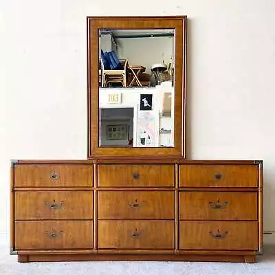 Vintage Campaign Accolade Triple Dresser With Mirror By Heritage • $1395