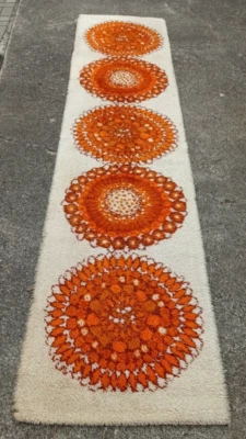 £221.11 • Buy 60s Carpet Rug 350 X 70 Vintage Runner Space Age Op Art 70s Yellow G27