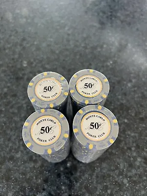 NEW 50 Gray 50¢ Cent Monte Carlo 14 Gram Clay Poker Chips (4 Pack Bundle) • $65