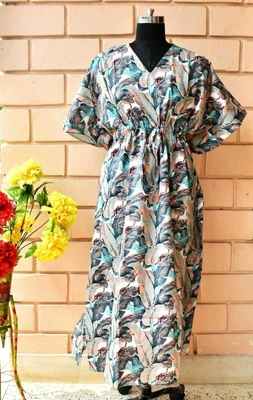 $34.32 • Buy Indian Printed Cotton Kaftan Hippie Beach Wear Gown Night Wear Maxi Dress Robe