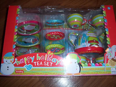 VTG STYLE NEW ADORABLE! Schylling Multicolored HAPPY HOLIDAYS Play Tea Set 15PCS • $24.99