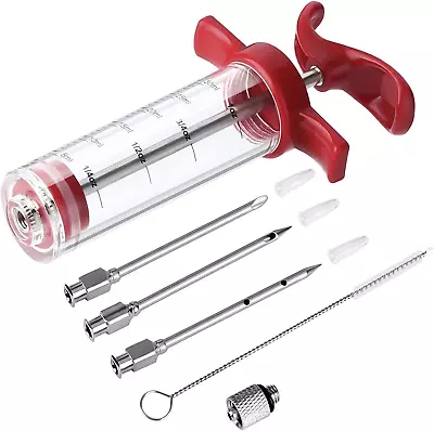 Meat Injector Syringe 1oz W/ 3 Marinade Injector Needles & Brush Easy To Use • $16.99