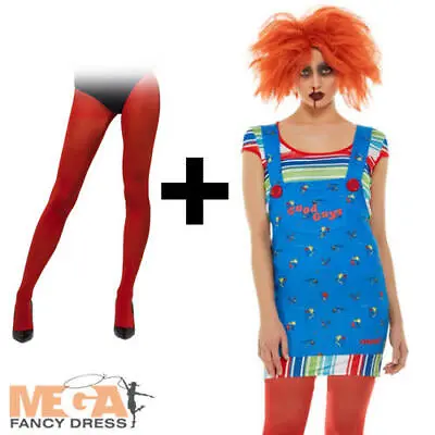 £28.99 • Buy Chucky Ladies Fancy Dress Halloween Horror Evil Doll Adults Costume + Red Tights