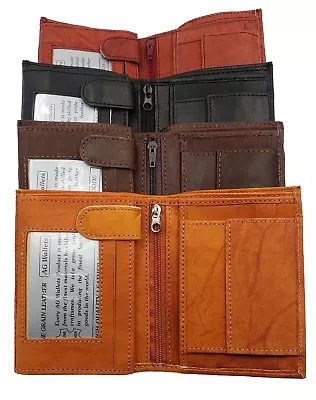 European Trifold Wallet - 3 ID Slots Coin Pocket Hipster Cowhide Leather NEW • $24.49