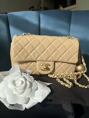 Brand New Authentic Chanel Pearl Crush Mini Rectangular Beige Camel Flap Bag • £5100