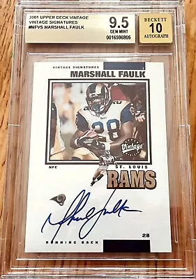 Marshall Faulk Autograph Rams 2001 Upper Deck Vintage Card BGS Graded 9.5 BAS 10 • $166.66