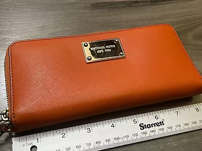 MICHAEL KORS MK Travel Continental Wallet Clutch Saffiano Leather Tangerine • $64.99