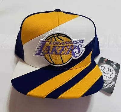 Exclusive Mitchell & Ness Los Angeles Lakers Purple & Yellow Mesh Lines Snapback • $49