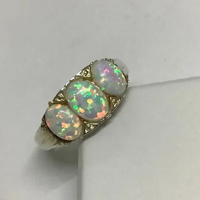 £45 • Buy Sterling Silver Opal 3 Stone Set Promise Engagement Ring Vintage Antique Style 8