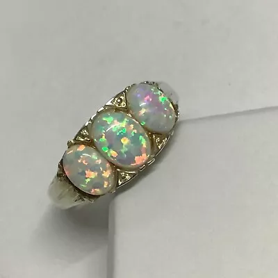 Sterling Silver Opal 3 Stone Set Promise Engagement Ring Vintage Antique Style 9 • $55.49